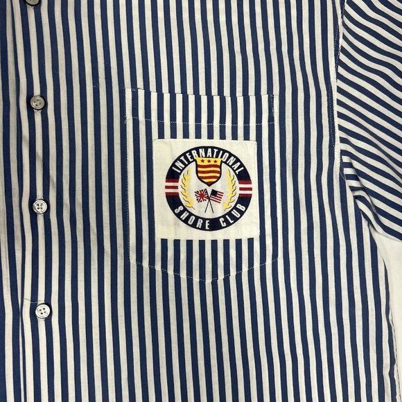 VTG 80s 90s Shore Club Blue Stripe Beach Short Sleeve Button Down Shirt Men L ?? - Picture 4 of 8
